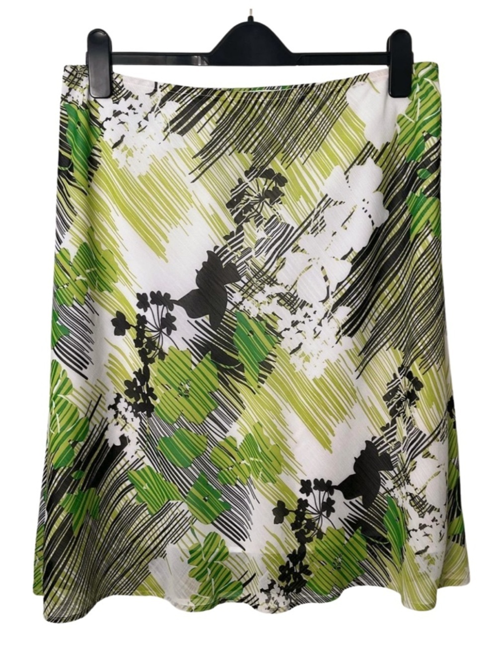 🇨🇦 Y2K Studio Mode Abstract Tropical A-Line Skirt Green Black Mesh White